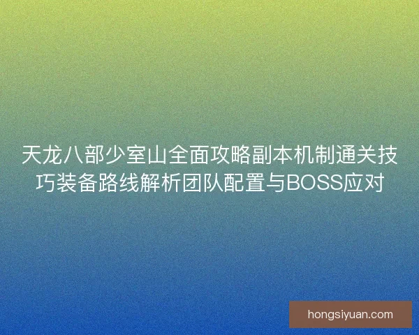 天龙八部少室山全面攻略副本机制通关技巧装备路线解析团队配置与BOSS应对