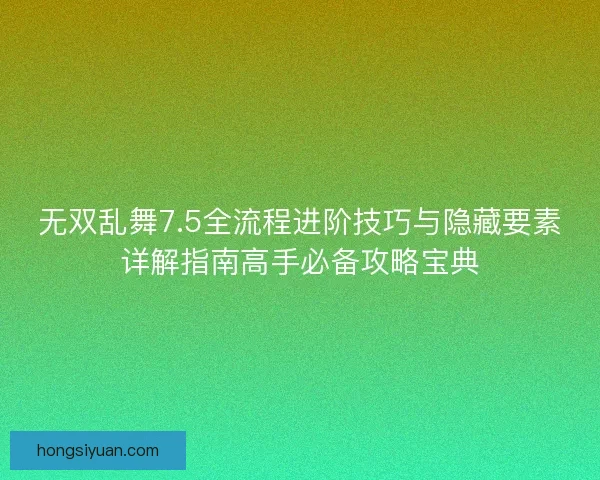 无双乱舞7.5全流程进阶技巧与隐藏要素详解指南高手必备攻略宝典